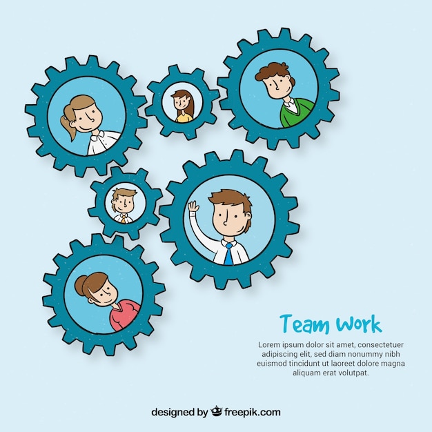 Gratis vector teamwerk achtergrond in hand getrokken stijl