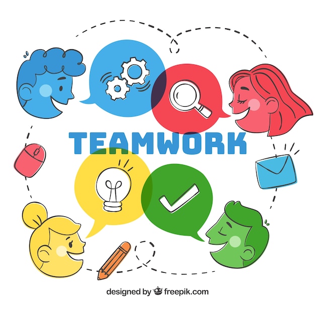 Gratis vector teamwerk achtergrond in hand getrokken stijl