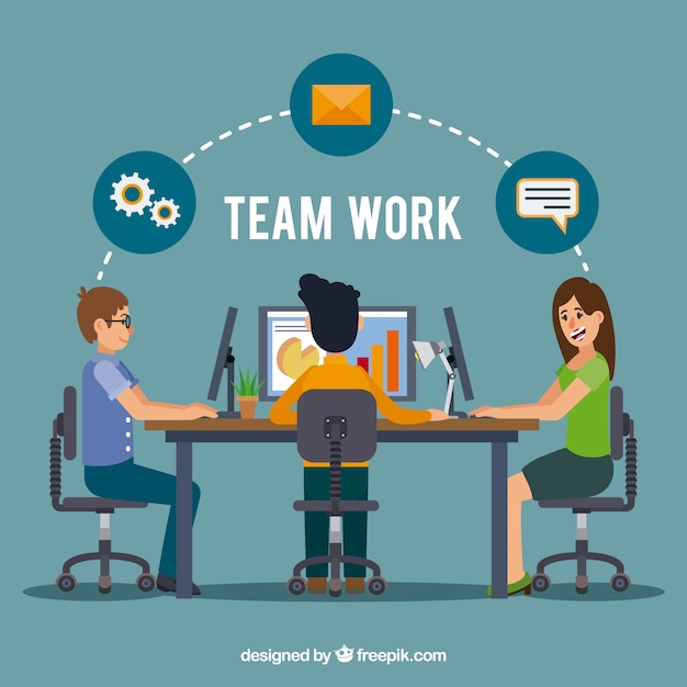 Gratis vector teamwork concept met platte ontwerp