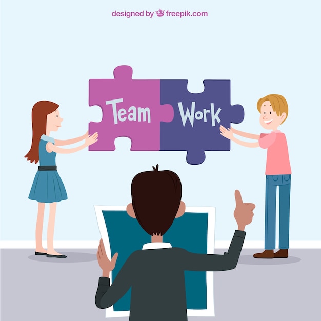 Gratis vector teamwork concept met puzzel stukjes