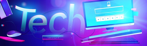 Technische bannerillustratie van desktopcomputer