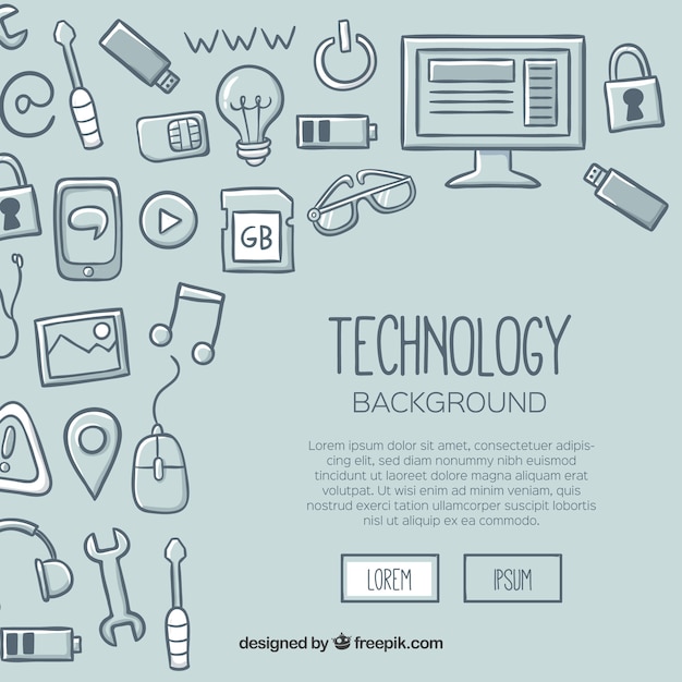 Technologie achtergrond in de hand getrokken stijl