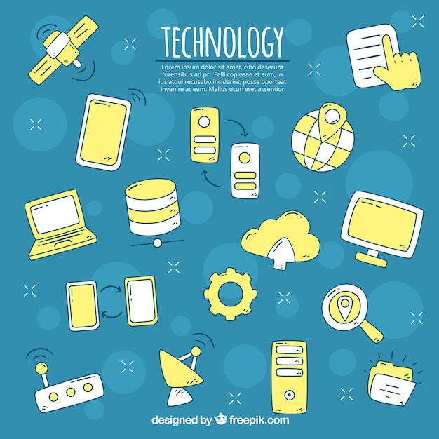 Technologie elementen achtergrond in de hand getrokken stijl