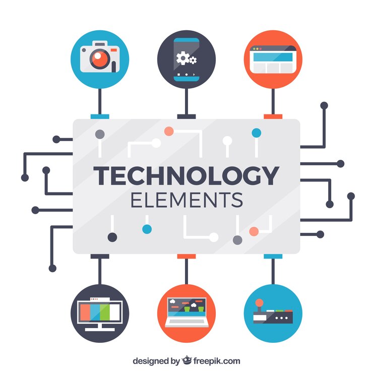 Gratis Vector technologie elementen achtergrond in vlakke stijl
