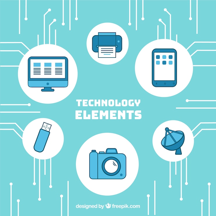 Gratis Vector technologie elementen achtergrond in vlakke stijl