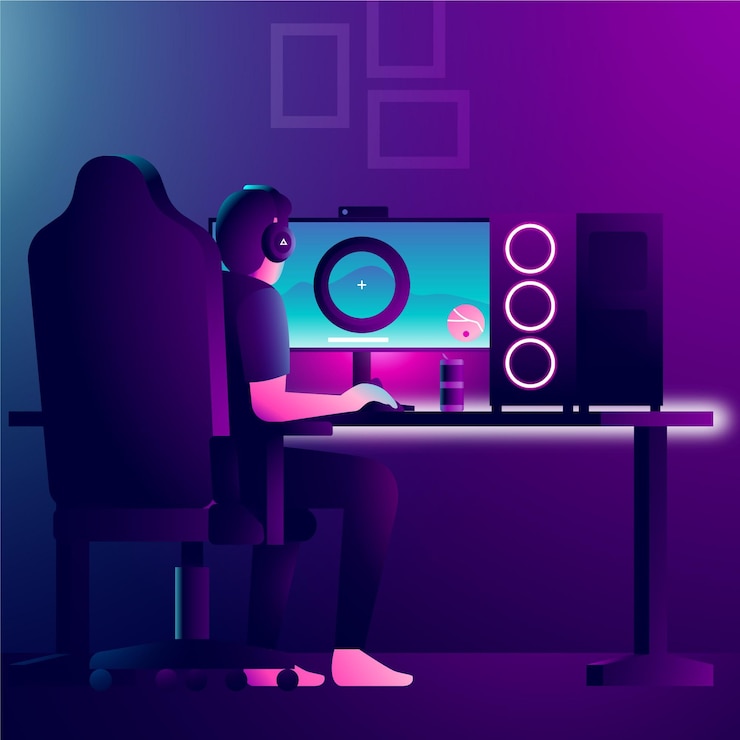 Gratis Vector teken spelen van videogames op moderne computer