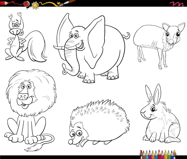 Tekenfilm dieren stripfiguren set kleurboekpagina