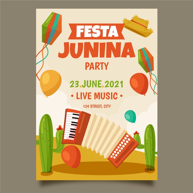 Gratis vector tekening festa junina poster sjabloon