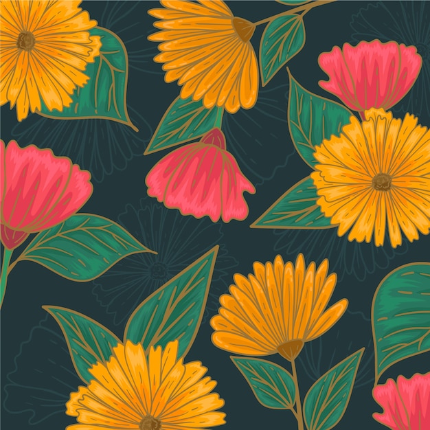 Tekening met kleurrijk bloemenpatroon