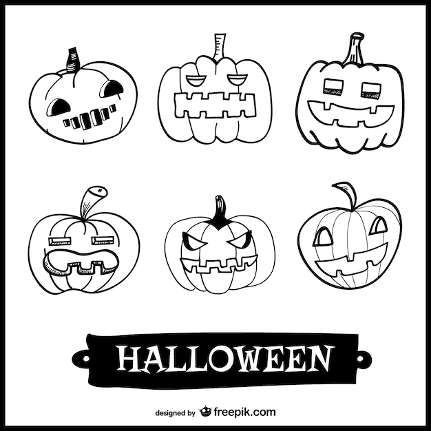 Gratis vector tekening set van halloween pompoenen