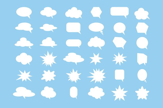 Tekstballonnen instellen Witte spraakwolken op blauwe achtergrond