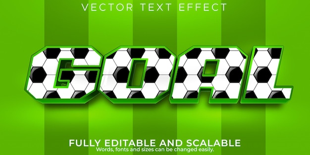 Gratis vector teksteffect voor doelvoetbal, bewerkbare tekststijl voor voetbal en stadion