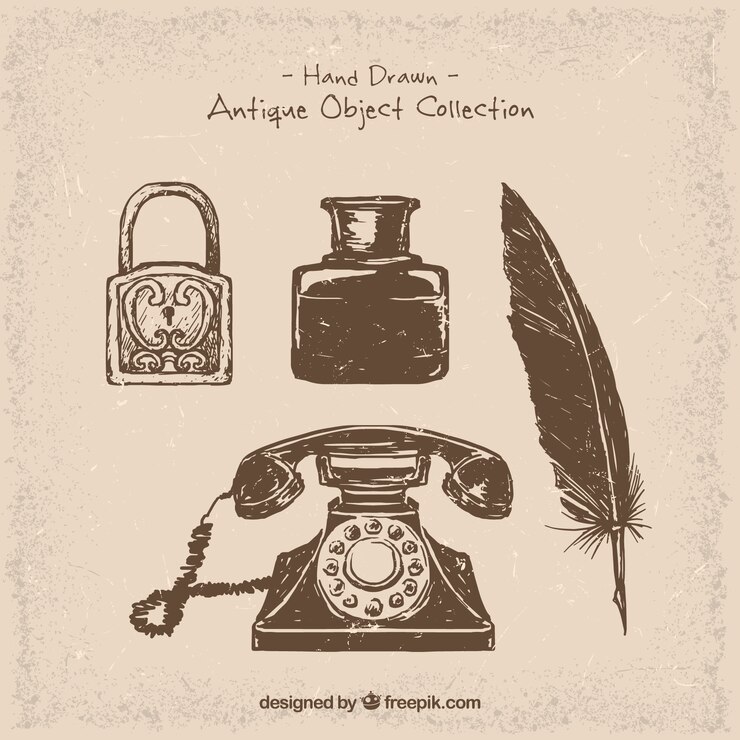 Gratis Vector telefoon en met de hand getekende vintage objecten