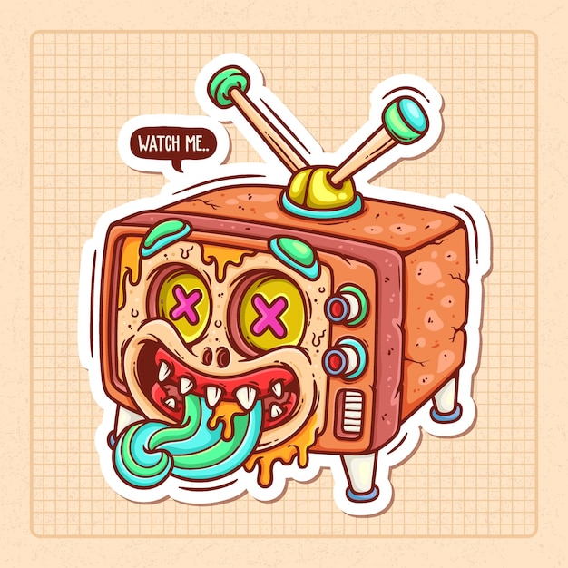 Gratis vector televisie monster handgetekende kleur vector doodle illustratie