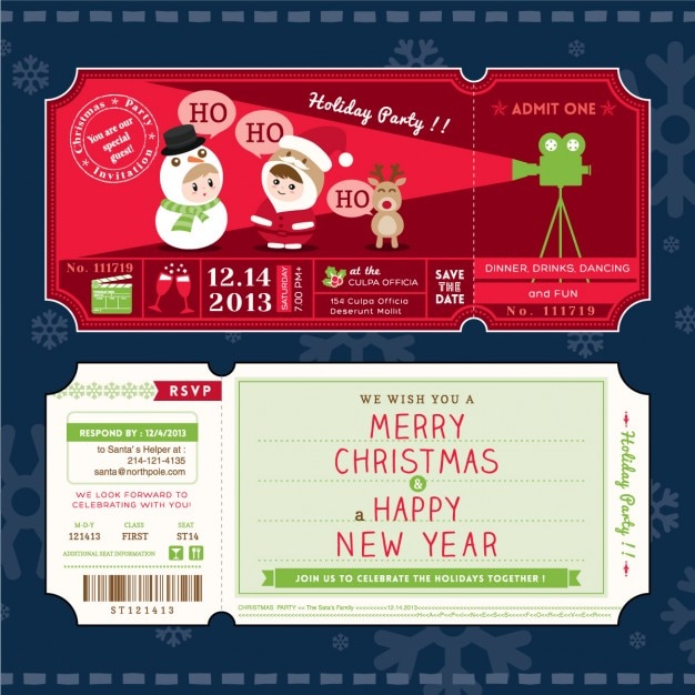 Template cartoon party kerstmis ticket card