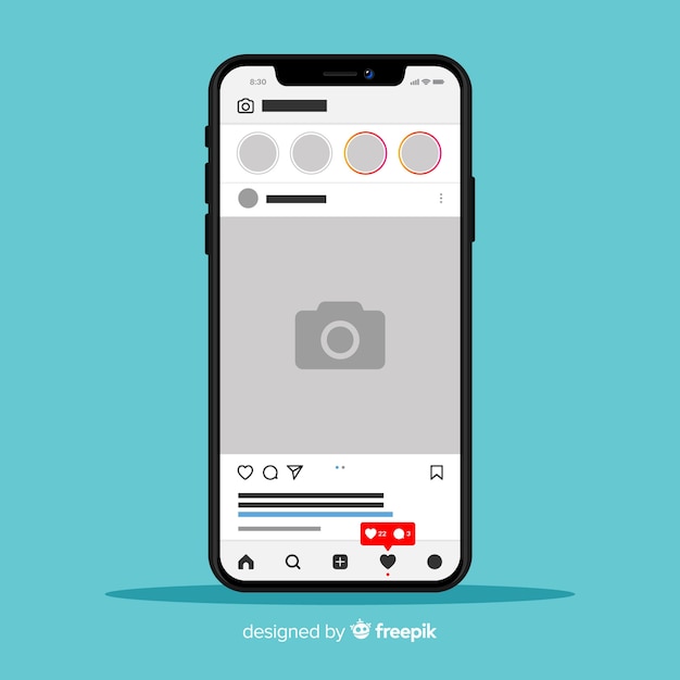 Gratis vector template of instagram photo frame on smartphone
