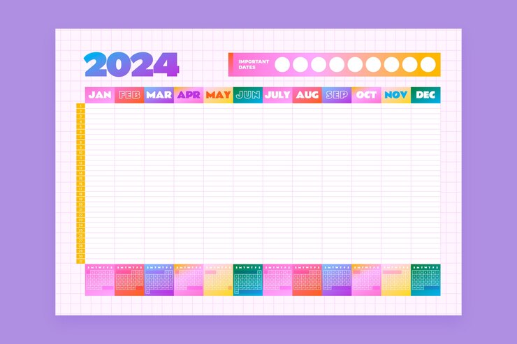 Gratis Vector template voor de jaarplanner gradient 2024