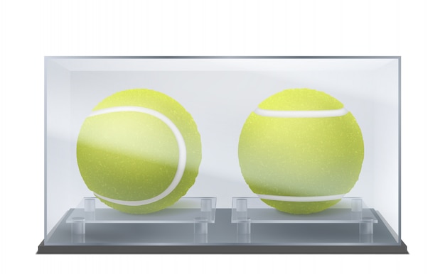 Gratis vector tennisballen in glazen etui, trofee van sportgames