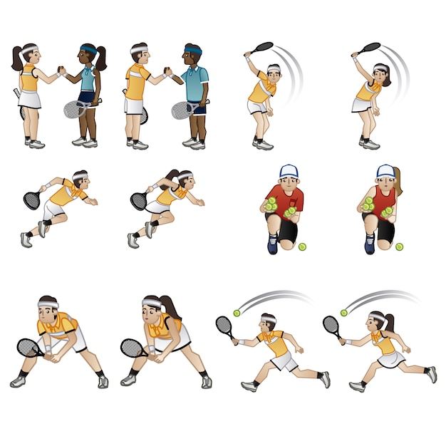 Gratis vector tennisspeler karakters collectie