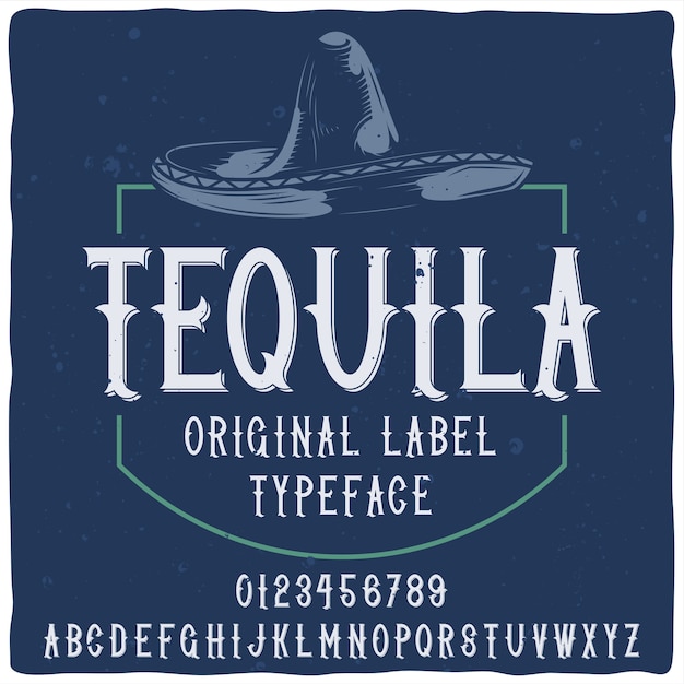 Tequila blauw label met lettertype