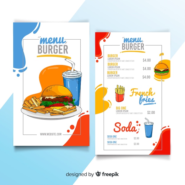 Gratis vector ter beschikking getrokken het menu van de hamburger van het restaurant