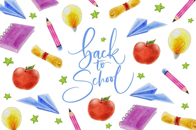 Gratis vector terug naar school achtergrond aquarel ontwerp