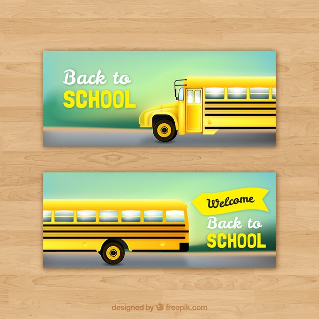 Terug naar school banners met schoolbus