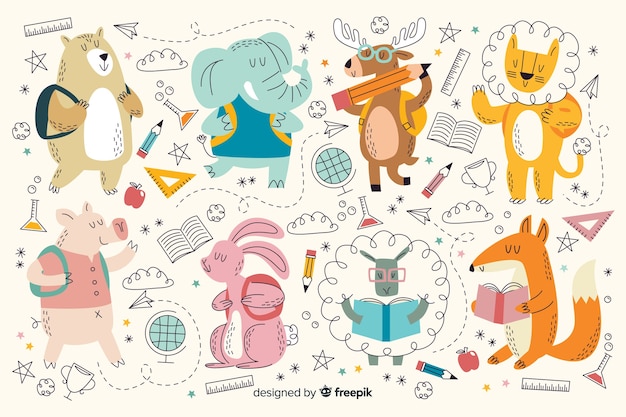 Gratis vector terug naar school dierencollectie