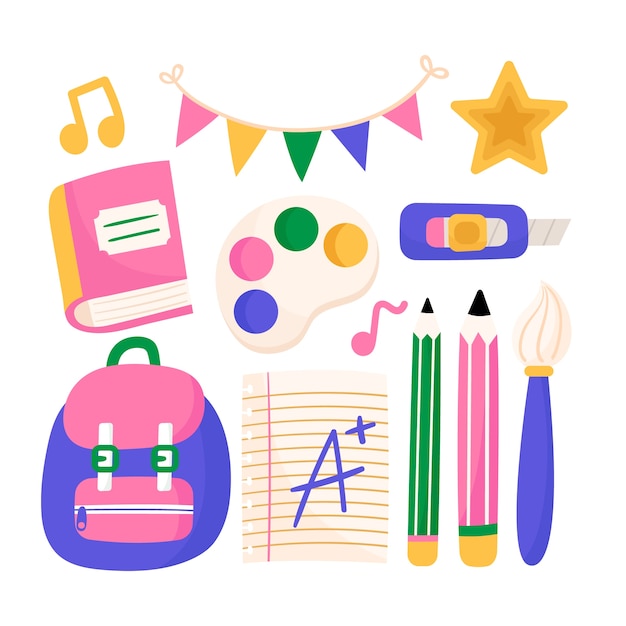 Gratis vector terug naar school hand platte elementencollectie