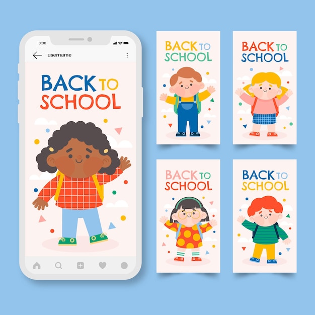 Gratis vector terug naar school instagram verhalencollectie