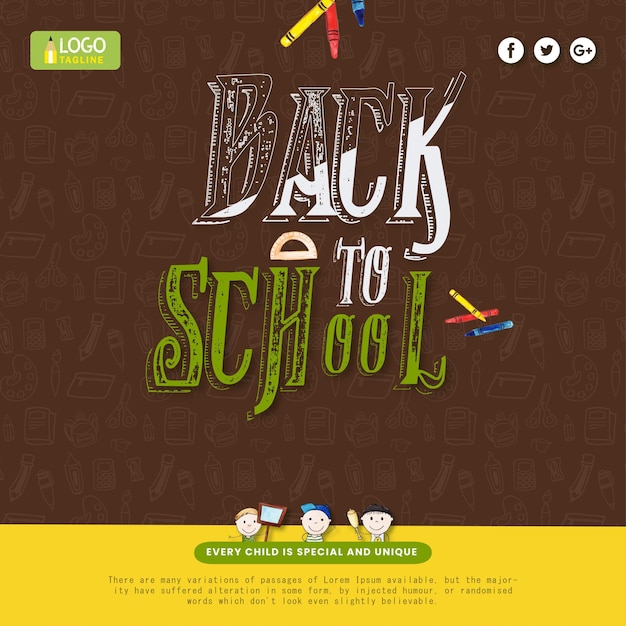 Gratis vector terug naar school patroon bruin gele achtergrond social media design banner