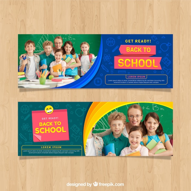 Gratis vector terug naar school webbanner met fotocollectie