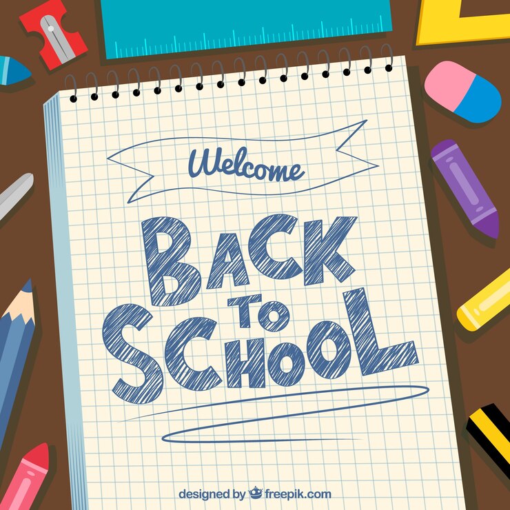 Gratis Vector terug naar schoolachtergrond met notitieboekje