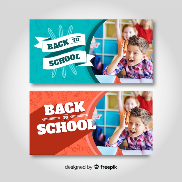 Gratis vector terug naar schoolbanners met foto