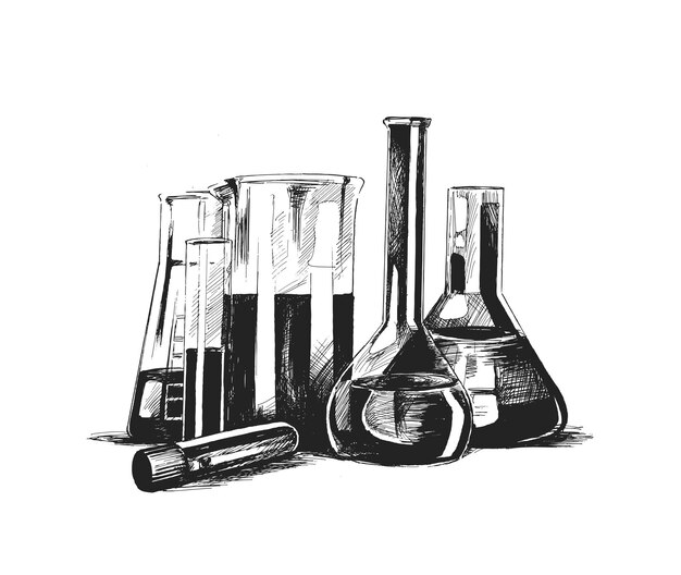 Testbuisjes geïsoleerd op wit Laboratoriumglaswerk Handgetekende schets Vectorillustratie