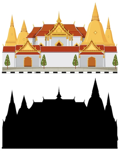 Gratis vector thailand toeristische attractie oriëntatiepunt met silhouet