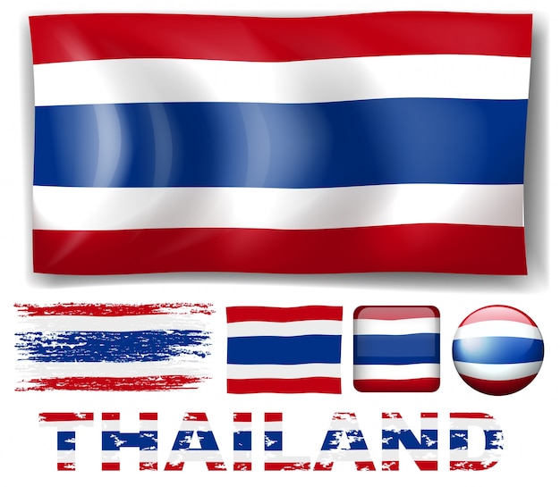 Thailand vlag in verschillende ontwerpen illustratie