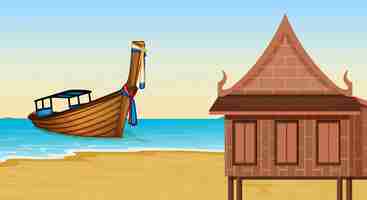 Gratis vector thais huis naast het strand