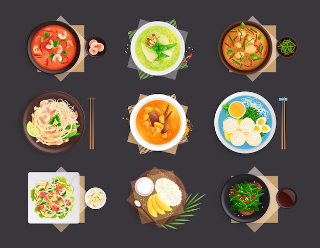 Gratis vector thaise keuken eten bovenaanzicht