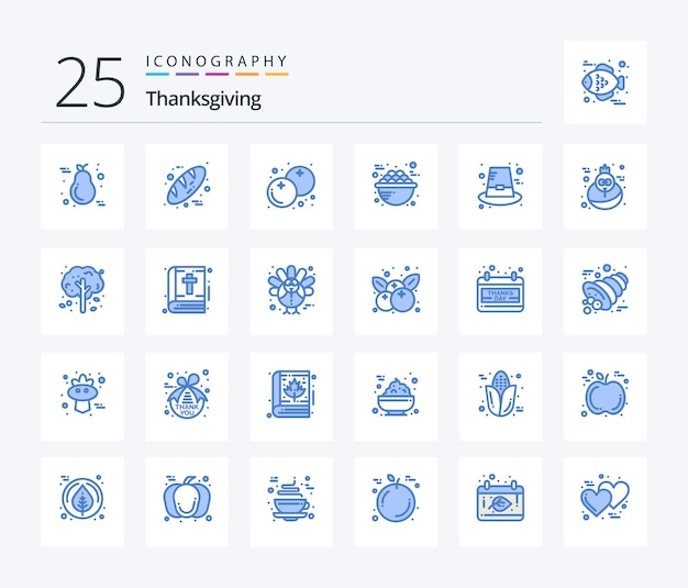 Thanksgiving 25 blue color icon pack inclusief voedselpap bedankt dag voedsel thanksgiving