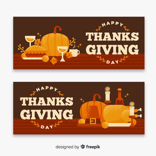 Gratis vector thanksgiving banners in plat ontwerp