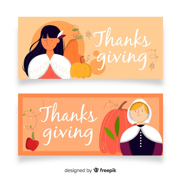 Thanksgiving banners in plat ontwerp