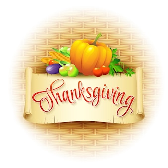 Thanksgiving card rieten mand achtergrond. vectorillustratie eps 10