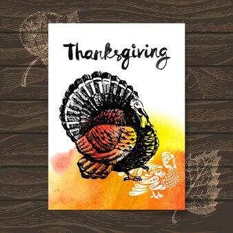 Thanksgiving day-kaart. hand getrokken schets en aquarel vectorillustratie