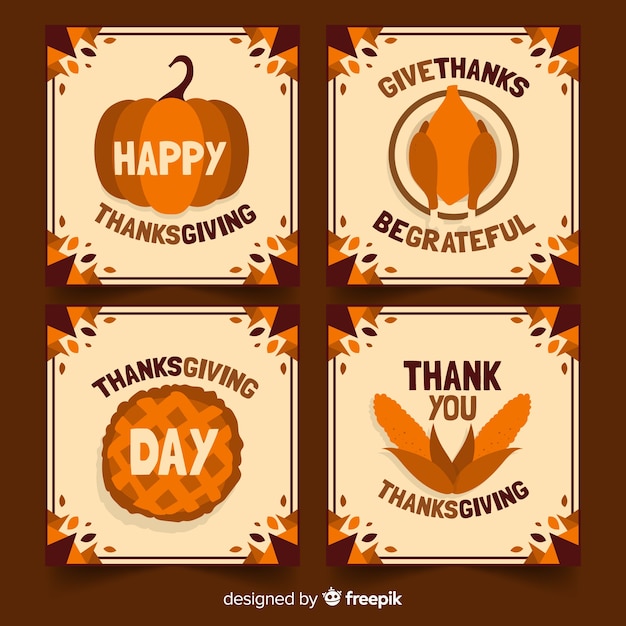 Gratis vector thanksgiving day-kaartinzameling in vlak ontwerp