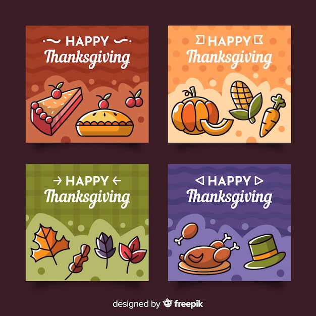 Gratis vector thanksgiving day-kaartinzameling in vlak ontwerp