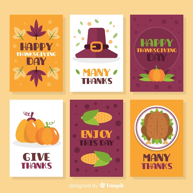 Gratis vector thanksgiving day-kaartinzameling in vlak ontwerp