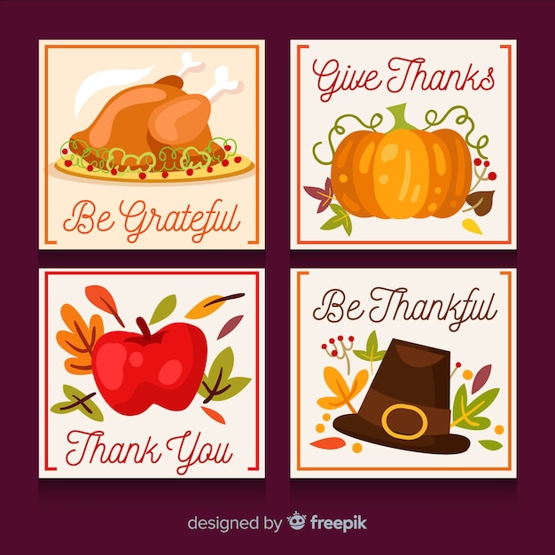 Gratis vector thanksgiving day-kaartinzameling in vlak ontwerp