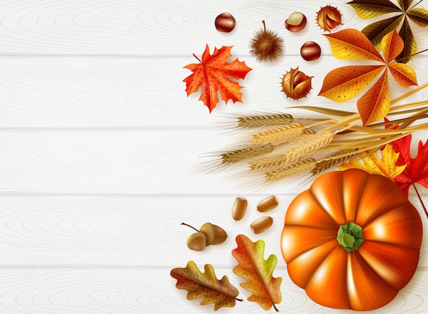 Gratis vector thanksgiving day stijlvolle compositie met herfst kleuren en verschillende pompoenen set