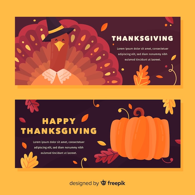 Thanksgiving day turkije banner set